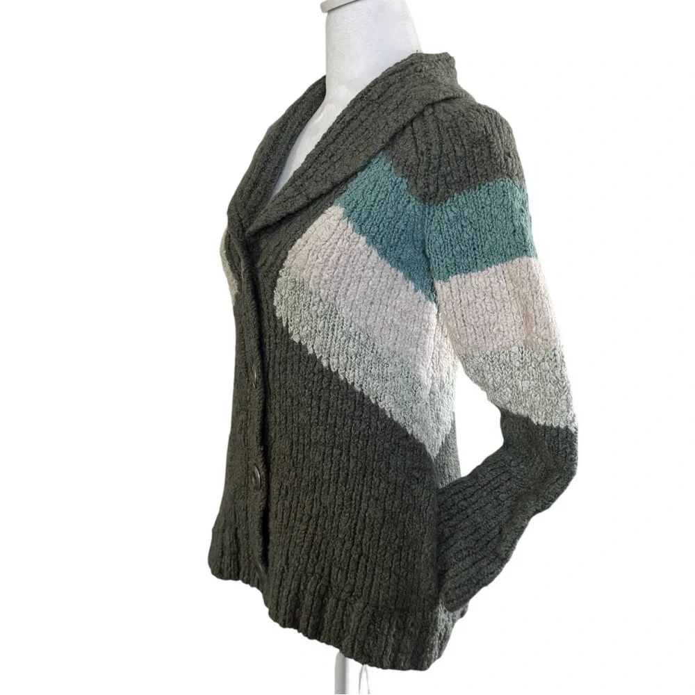 Free People Chunky Knit Shawl Collar Geometric Cardigan Sweater